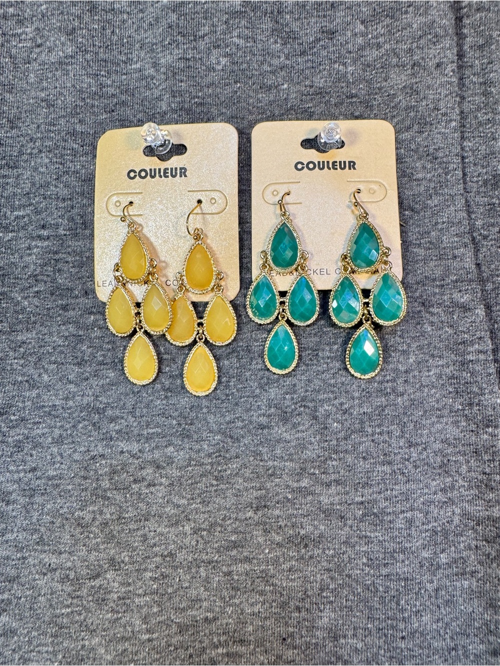 Your choice ofTeardrop Chandelier Earrings — Yellow or Teal